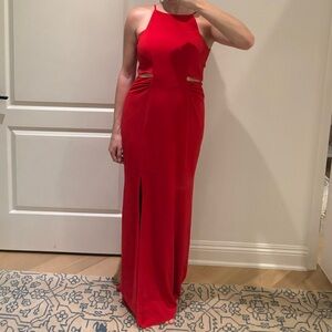 Badgley Mischka Red Cutout Halter Prom Gown